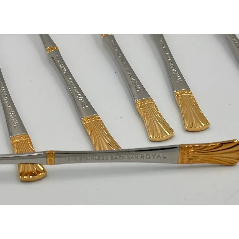 Baek San Royal Seafood Dessert Appetizer Stainless Steel Gold Trim Forks 6pc Set
